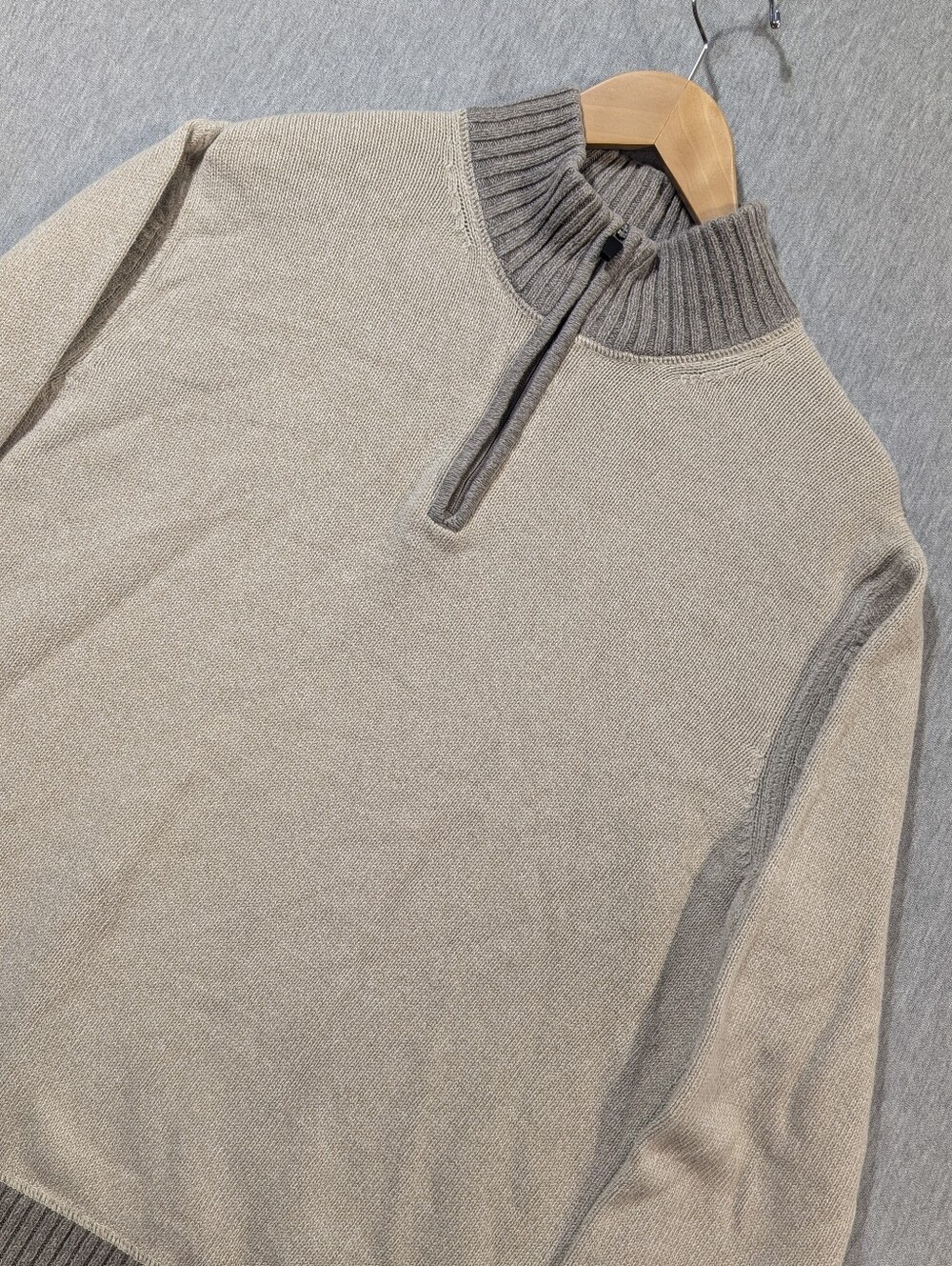 Eddie Bauer 1/4 Zip Knit Sweater Men's Large Cream Brown